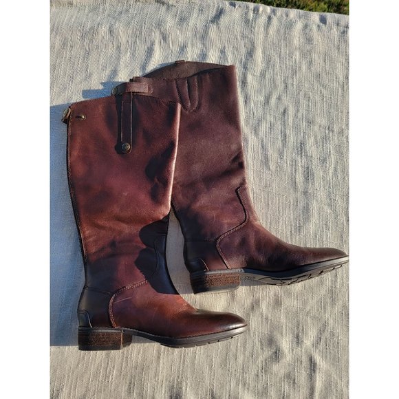 Slightly worn Sam Edelman's PENNY LEATHER RIDING BOOT, dark brown. Size 8W - Picture 2 of 6